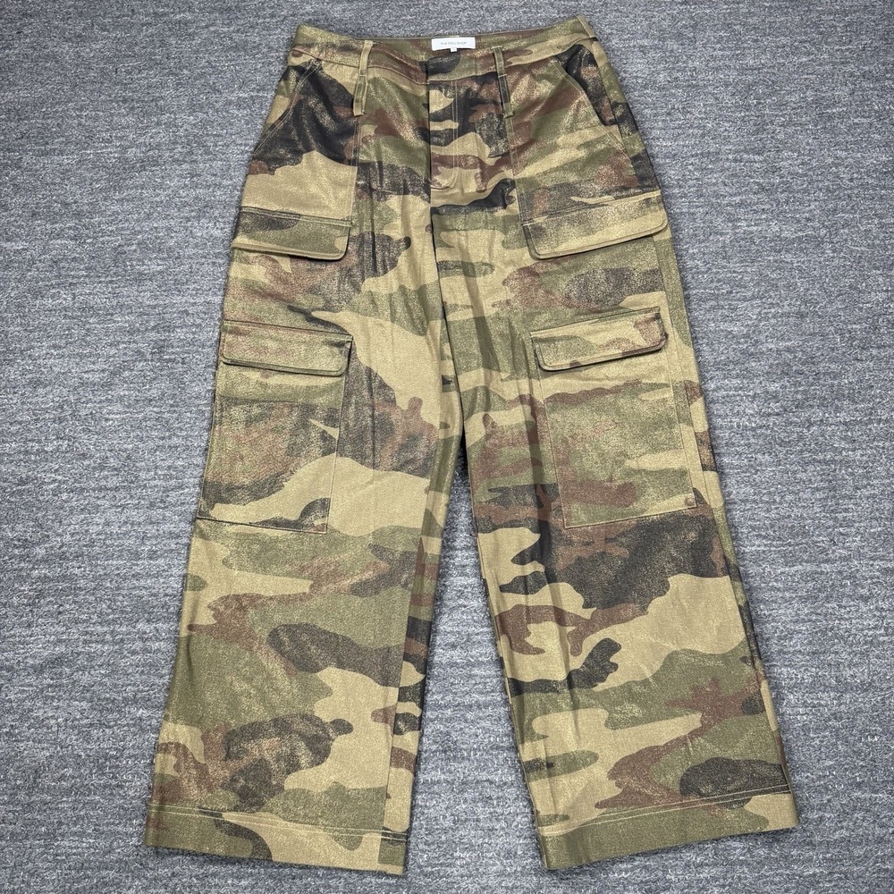 The Noli Shop Milan Gold Dusted Cargo Pants Women 10 Camo Wide Leg Army Yoga